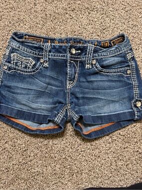 Women's Dark Blue Denim Shorts with Contrast Stitching